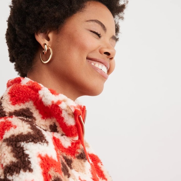 Aerie Hometown Holiday Red Chevron Sherpa Fleece Quarter Zip Sweatshirt Size L - Picture 11 of 13